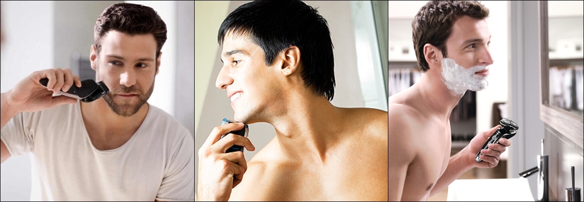 мужчины бреются электробритвами